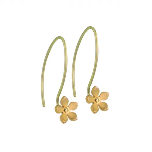 Small Five Petal Tan Flower Hook Drop Earrings